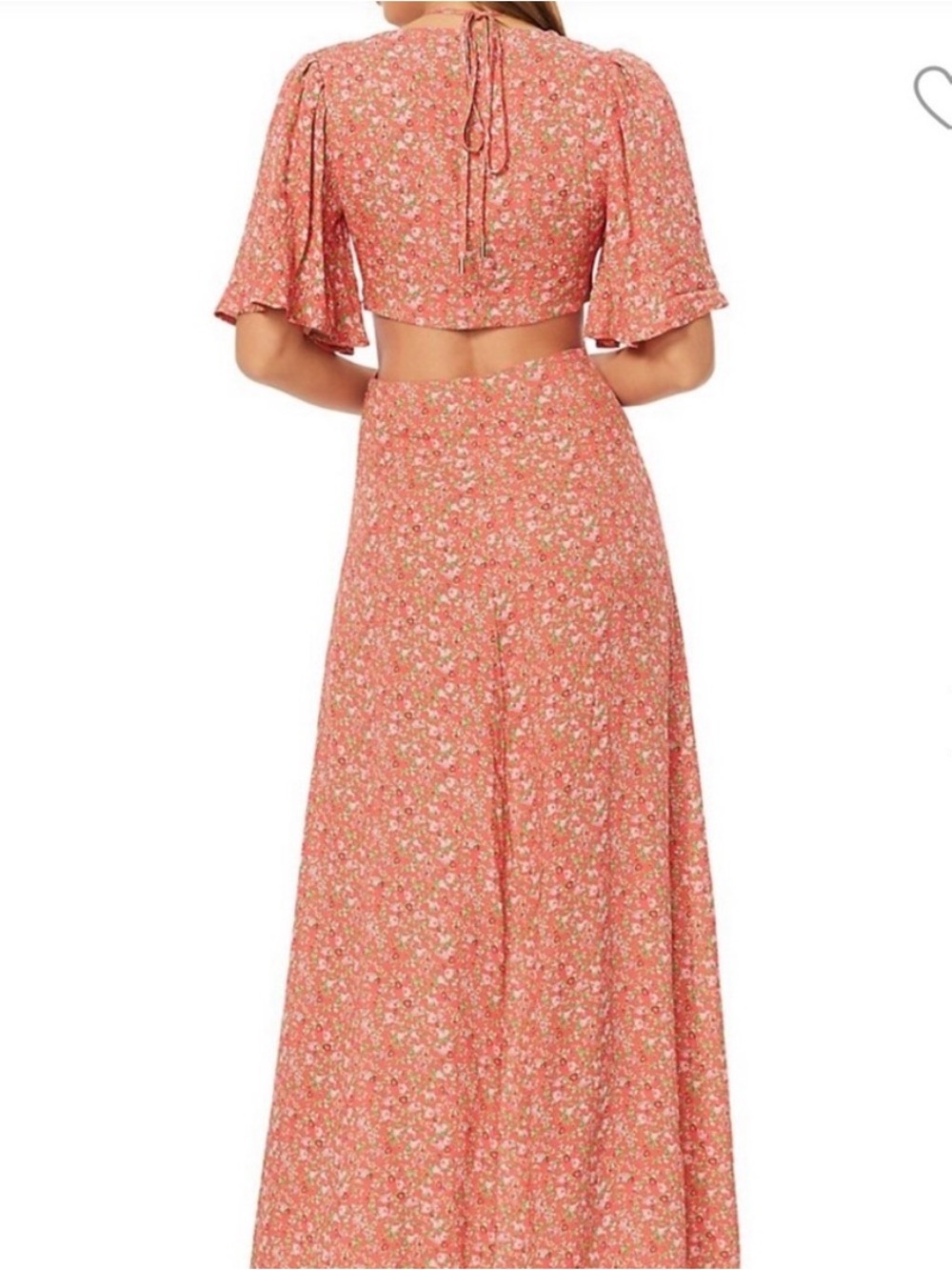 AFRM Savvy Coral Floral Cutout Maxi Dress with Slit Down the Middle - Picture 4 of 14
